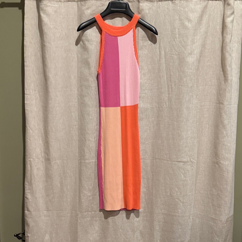 Sleeveless Knit Midi Dress in Pink and Orange